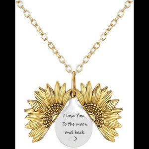 You are My Sunshine Sunflower Necklace 2-Side Version Engraved My Only Sunshine